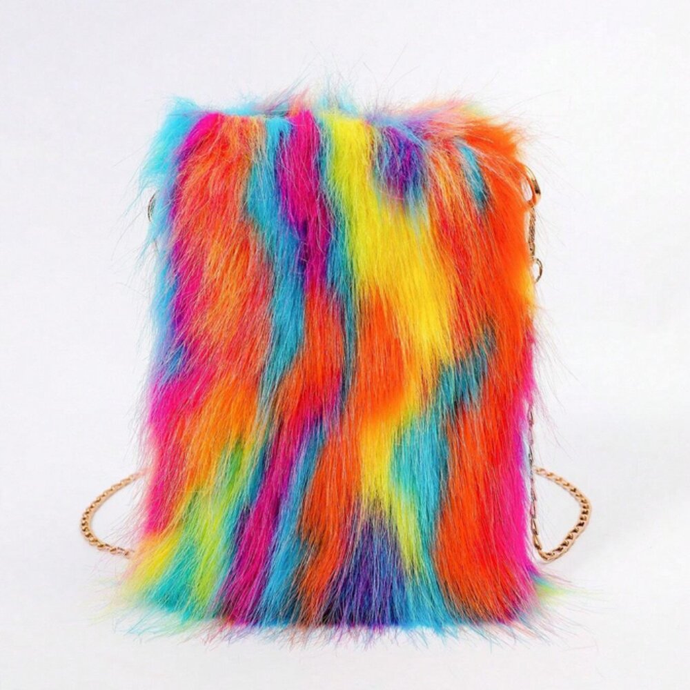 Multicolor Faux-Fur Shein Crossbody Plush Pochette Purse